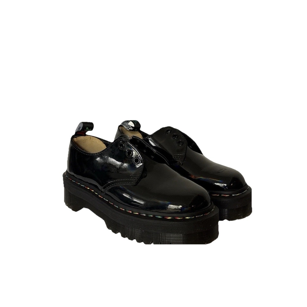 Dr Martens 1461 Quad Rainbow Stitch Patent Platform Oxfords Womens 7